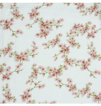 GOTS Tetra Češnjev cvet | bela | digitalni tisk | 100%CO