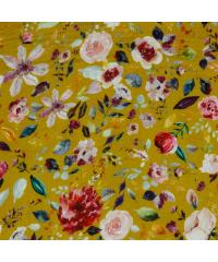 Verhees GOTS Tetra Čudovito cvetje | oker | digitalni tisk | 100%CO 09176.005