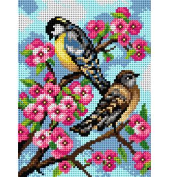 Gobelin set Ptici na cvetočem drevju | 16,5x22 cm (komplet s prejicami)