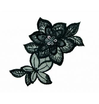 Prišivač Crni cvet sa šljokicama