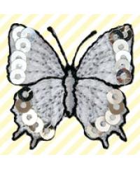 MONO-QUICK Našitek Srebrn metulj z bleščicami 04422