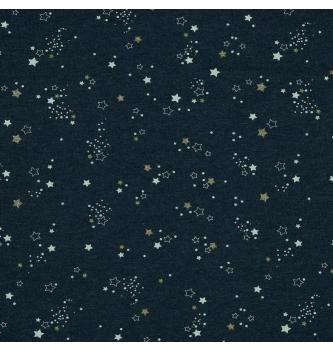 Jersey Zvezdice glitter | indigo melanž | 60%CO / 35%PL / 5%EL