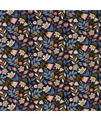 Verhees Bombažni jersey Vesele rože glitter | temnomodra | 95%CO / 5%EL 09360.005