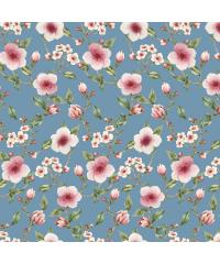 Verhees GOTS Prevešanka Češnjevi cvetovi | modra | digitalni tisk | 95%CO / 5%EL 08178.004