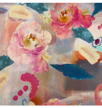 Viskoza Akvarelni cvetovi | modro/roza | digitalni tisk | 90%VI / 10%PA