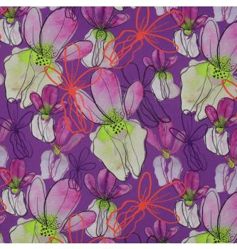 Viskozna tkanina Vijolice | digitalni tisk | vijolična | 100%VI