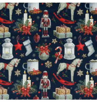 Deko bombaž Božična darila | temnomodra | digitalni tisk | 100%CO