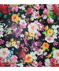 PTX Umetno usnje Pisano cvetje na črnem | 83%PVC / 15%PL / 2%PU 4731026