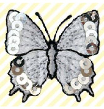 Našitek Srebrn metulj z bleščicami