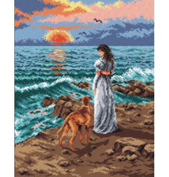 Gobelin Dekle s psom na obali | 40x50cm