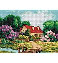 Gobelin Hiša med cvetočim grmovjem | 30x40cm