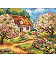Gobelin Hiša med cvetočim drevjem | 24x30cm