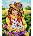 Gobelin Deklica z zajčkoma | 24x30cm