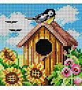 Gobelin Sinička na hišici | 15x15cm