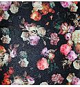 Umjetna koža Raskošno cvijeće na crnom | 83%PVC / 15%PL / 2%PU