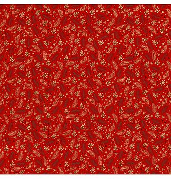 Popelin Božićne grančice | metalik | crvena | 100%CO