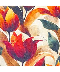 KH Group Viskoza s lanom Tulipani | digitalni tisak | narančasta | 58%VI / 42%LI S2304-3686