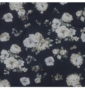 Šifon Romantično cvijeće | tamnoplava | 100%PL