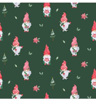 Popelin Božićni patuljci | digitalni tisak | tamno zelena | 100%CO