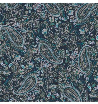 Viskozni jersey Barokni paisley | tamnoplava | digitalni tisak | 95%VI / 5%EL