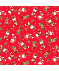 MAKOWER Patchwork tkanina Merry stocking red | 110cm 2484/R