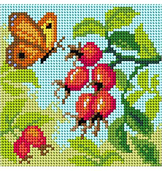 Goblen Leptir i šipak | 15x15cm