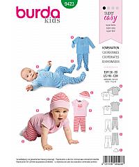 BURDA Kroj Komplet za dojenče - majica, hlačice i kapica 9423