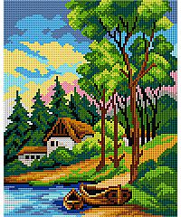 ORCHIDEA Goblen set Šumska kuća na potoku | 22 x 27,5cm M2534