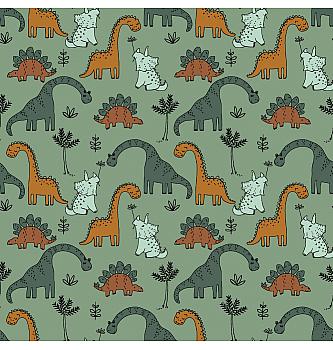 GOTS Čupavljena felpa Ljubazni dinosauri | zelena | 95%CO / 5%EL