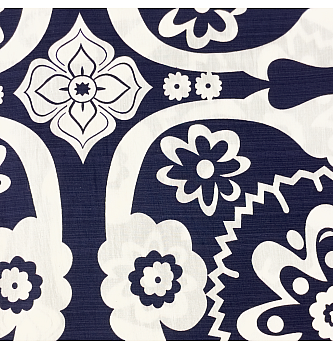 Viskoza z lanom Cvetlična fantazija | temnomodra | 55%VI / 45%LI