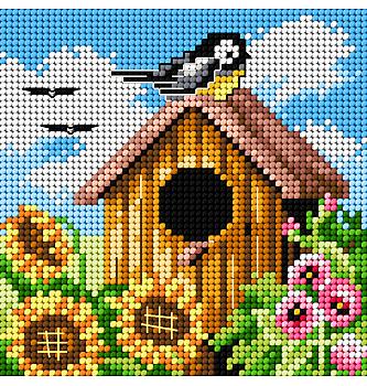 Gobelin Sinička na hišici | 15x15cm