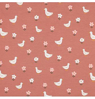 GOTS jersey Goske in rožice | losos | 95%CO / 5%EL