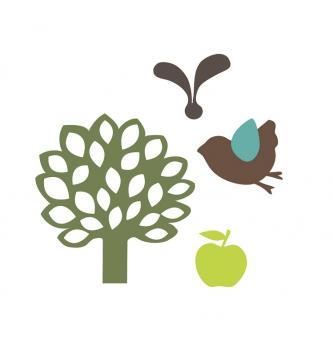 Našitek štirje motivi | Drevo, ptiček, jabolko, ptica v letu