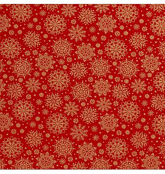 Poplin Zlate snežinke | metalik | rdeča | 100%CO
