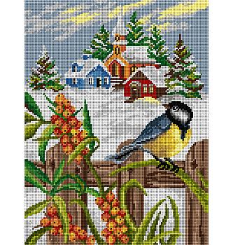 Gobelin Sinička in zimska idila | 30x40cm