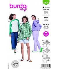 BURDA Kroj Ženski pulover s kapuco in raglan rokavi 5828