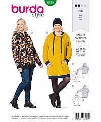 BURDA Kroj Pulover in obleka s kapuco in raglan rokavi 6195