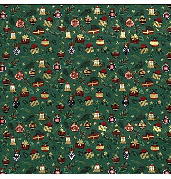 Poplin Božični okraski in darilca | metalik | zelena | 100%CO