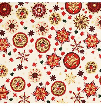 Poplin Božični ornamenti | metalik | krem | 100%CO