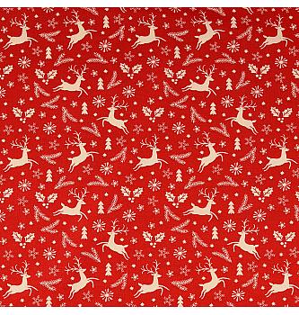Poplin Božični jelenčki v gozdu  | rdeča | 100%CO
