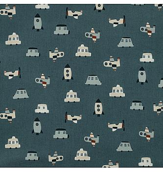 Poplin Veselo na pot | petrolej | 100%CO