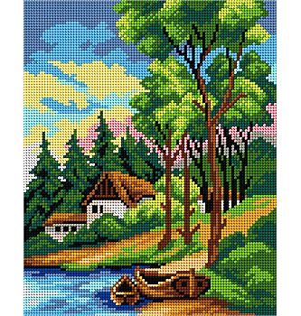 Gobelin set Gozdna hiša ob potoku | 22 x 27,5cm