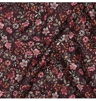 Poplin Jesenske rožice | digitalni tisk | bordo | 100%CO