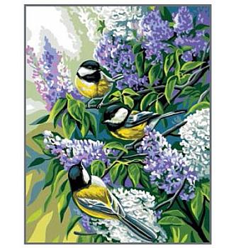 Gobelin Siničke in vijolični cvetovi | 47,5x37cm