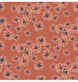 Viskozni poplin Cvetke | koralna | 97%VI / 3%EL