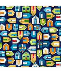 MAKOWER Patchwork blago Beach huts on dark blue | 110cm 2345/B
