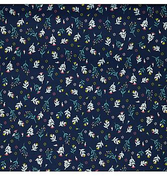 Poplin Rožice glitter | temnomodra | 100%CO