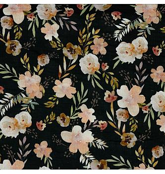 GOTS Tetra Krhko cvetje | črna | digitalni tisk | 100%CO