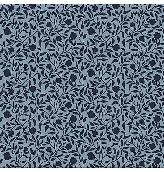 Bombažni saten Rožasti listi | modra | 95%CO / 5%EL