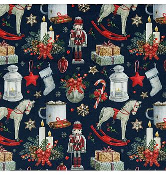 Deko bombaž Božična darila | temnomodra | digitalni tisk | 100%CO